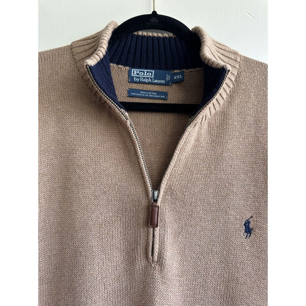 Polo Ralph Lauren Men’s XXL Tan Quarter Zip Cotton Sweater Pony Logo Camel